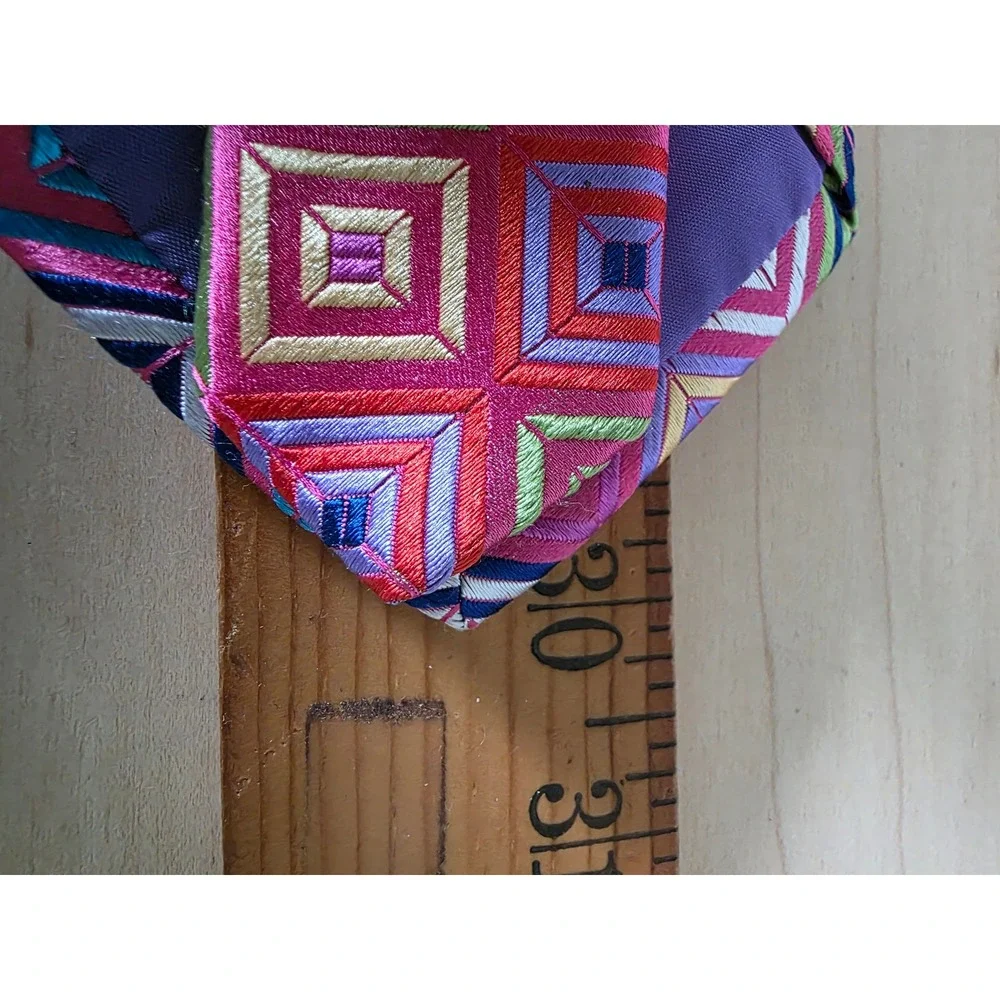 Handmade in England Silk Tie Pink Geometric Concentric Square Embroidered Mens